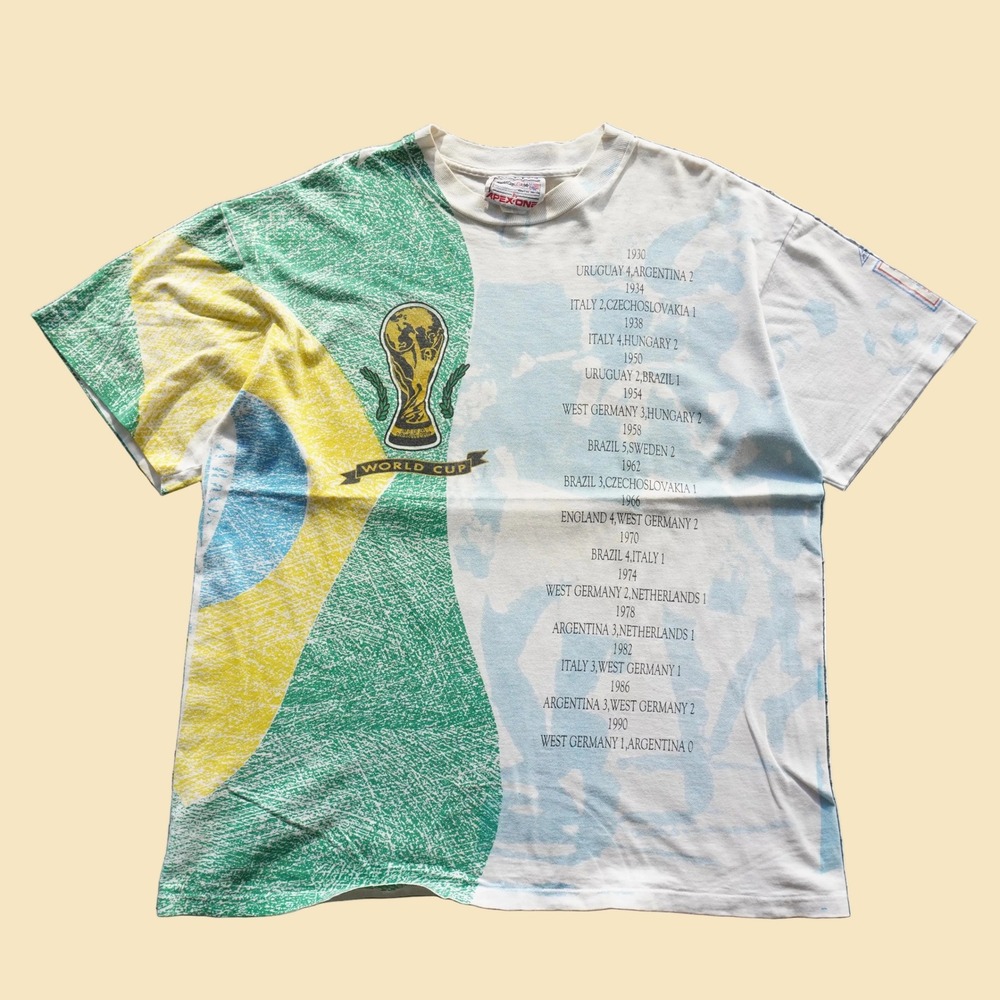 Vintage 1994 World Cup USA Apex One Brazil All Over Print T-Shirt Mens Large USA